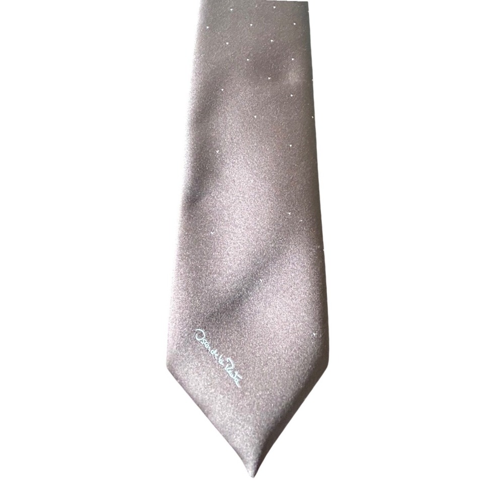 Oscar de la Renta Neck Tie Brown Micro Dot Sophisticated Minimalist Silk Blend